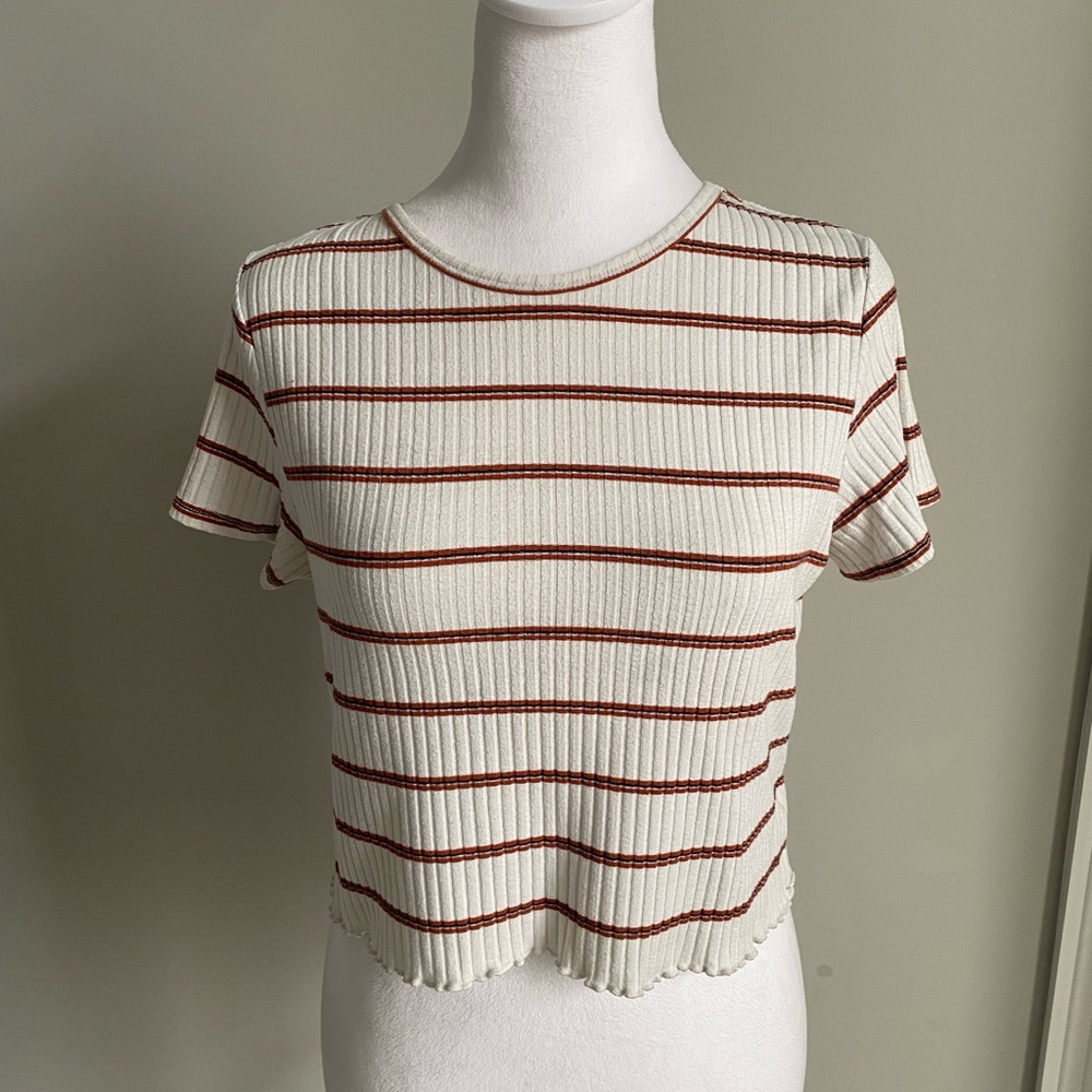 American Eagle Outfitters Cream Striped Babydoll Top